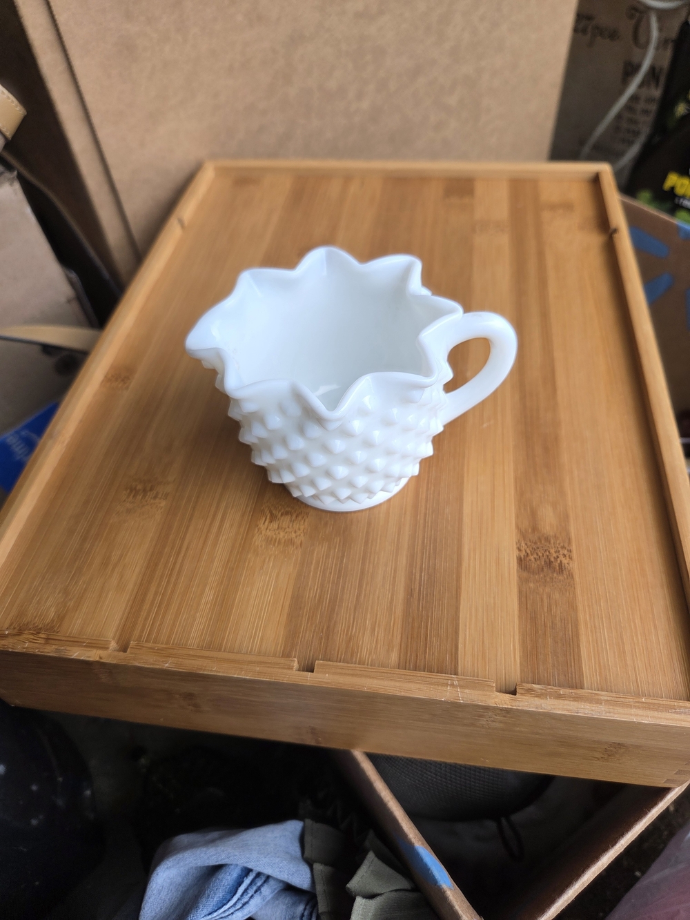White Hobnail Milk Glass Creamer Pitcher - Fenton